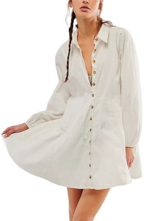 Free People Dresses & Skirts - NWT Free People marvelous Mia long sleeve Button-Front Ivory Mini Shirt Dress XS